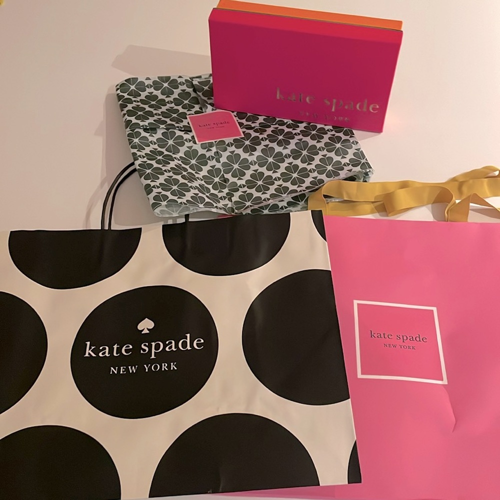 Kate Spade Bundle (Polka Dot+Pink Bag) Gift Box and Spade Tissue with Sticker